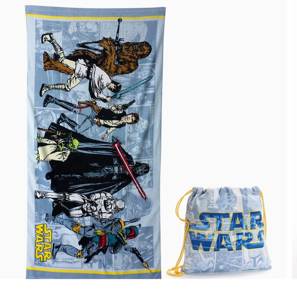 Unopened Star Wars beach towel and tote set.